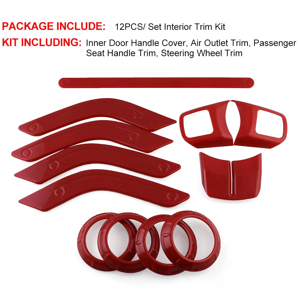 Trim Kit Steering Wheel Center Console Air Outlet Trim Door Handle Cover for Jeep Wrangler JK JKU 2011- 4-Door