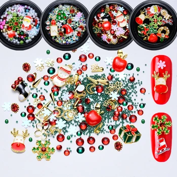 

1 Box Christmas Gel Nail Decoration 3D Nail Rhinestones Crystals Santa Elk Snowflake Gift Designs Manicure Jewelry For Nail Tips