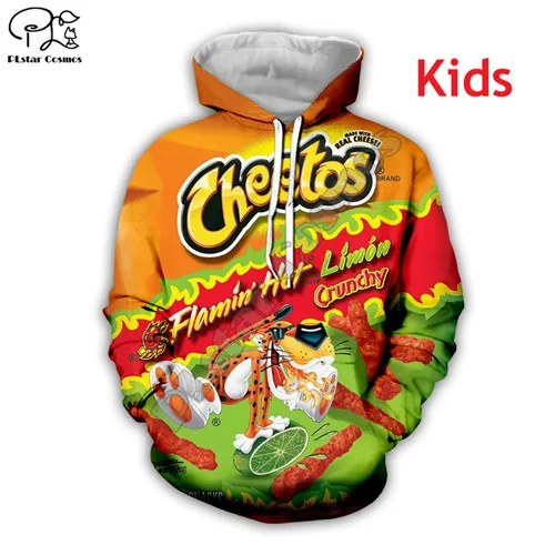 Комплект семейной одежды с объемным принтом Cheetos, толстовка, куртка на молнии для взрослых и детей, одинаковые комплекты для семьи и мамы, папы - Цвет: Kids Hoodies