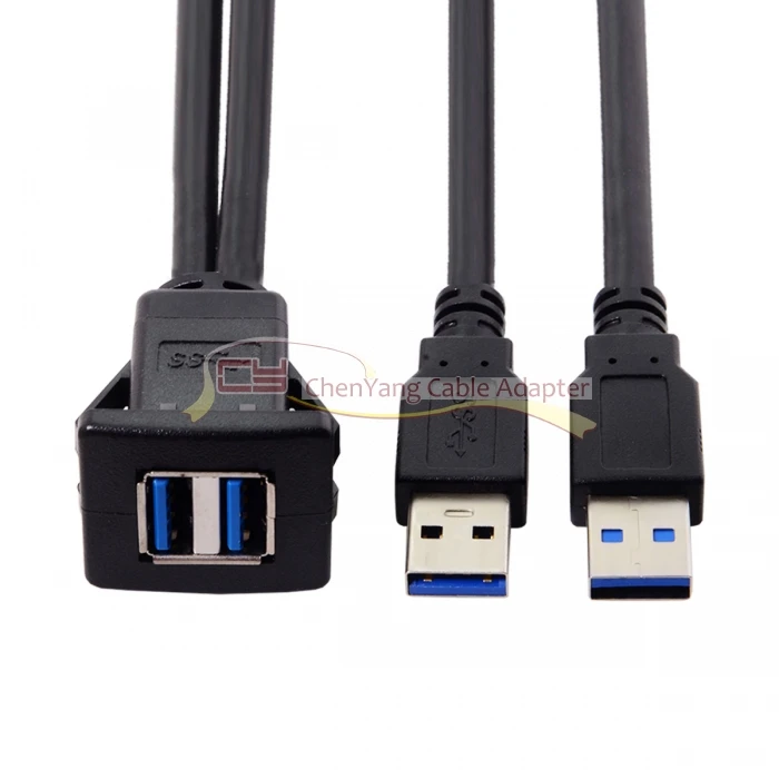 Водонепроницаемый двойной USB 3,0 удлинитель защелка крепление автомобиля AUX кабель 1 м для панели приборной панели