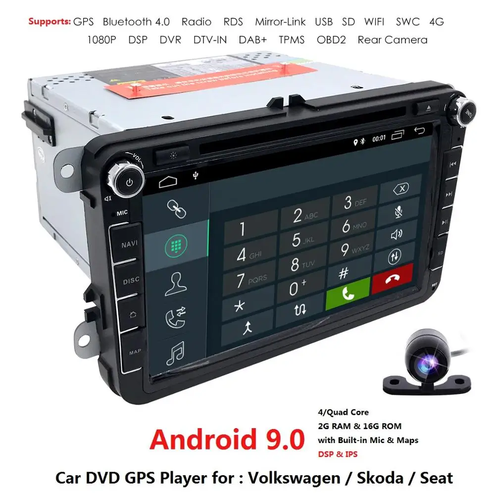 " 2din 2+ 16 автомобильный DVD для Volkswagen VW golf 4 golf 5 6 touran passat B6 sharan jetta caddy transporter t5 polo tiguan Android 9,0