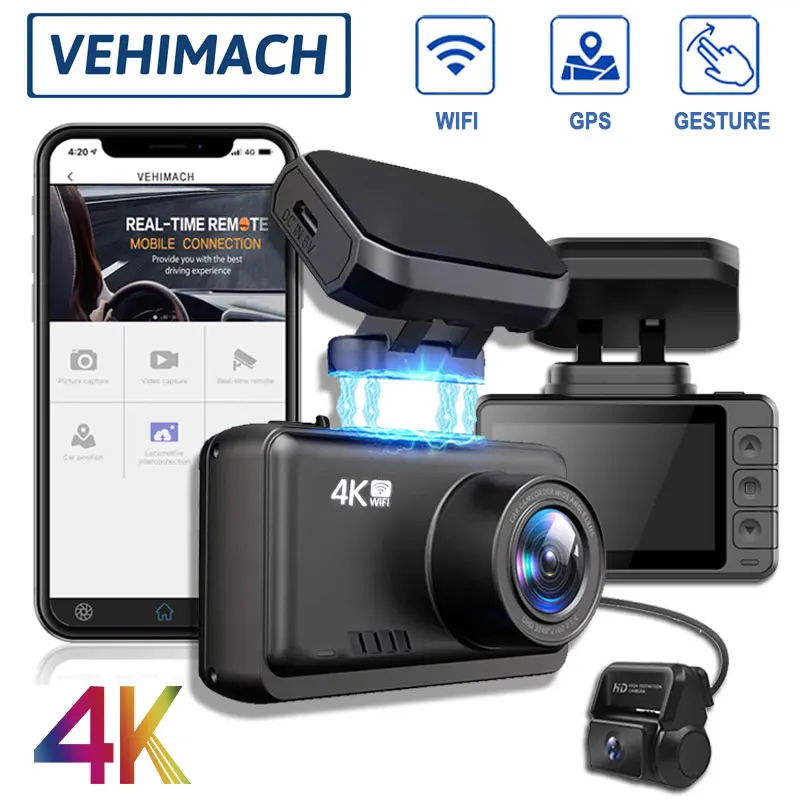 4K GPS Wifi Dash Cam Car DVR Camera Dash Cam Auto Video Recorder Dashcam Dual Lens Front And Rear View 2.4'' Vehicle Registrator