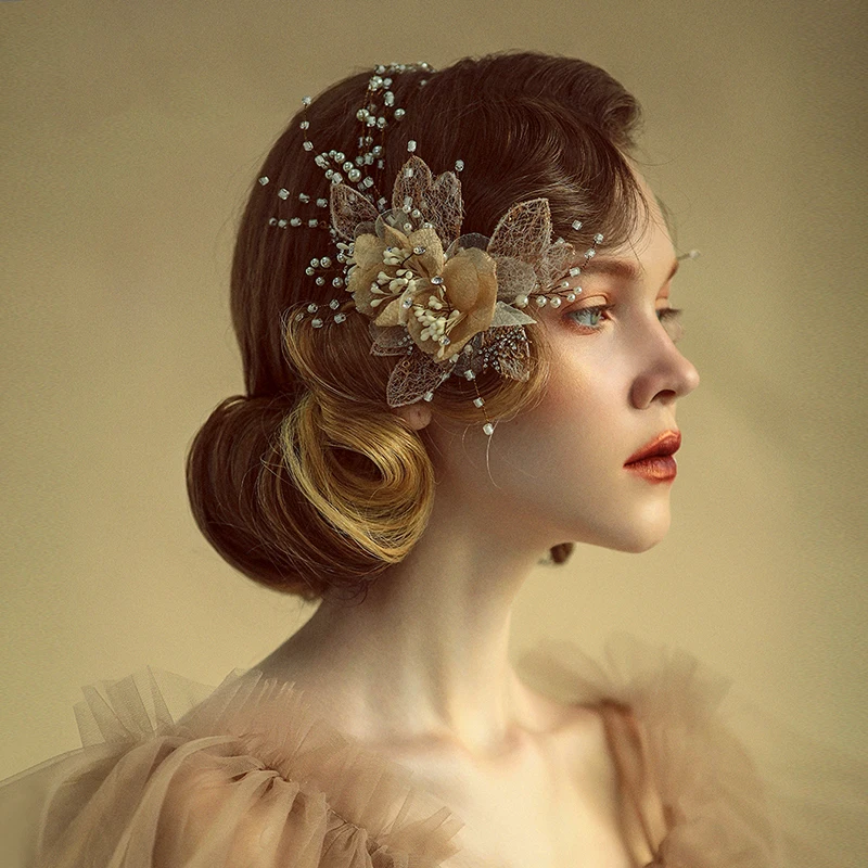 HIMSTORY ручной работы ретро Европейский бисером Свадебная вечеринка вечерняя повязка на голову с жемчужным цветком свадебные аксессуары для волос