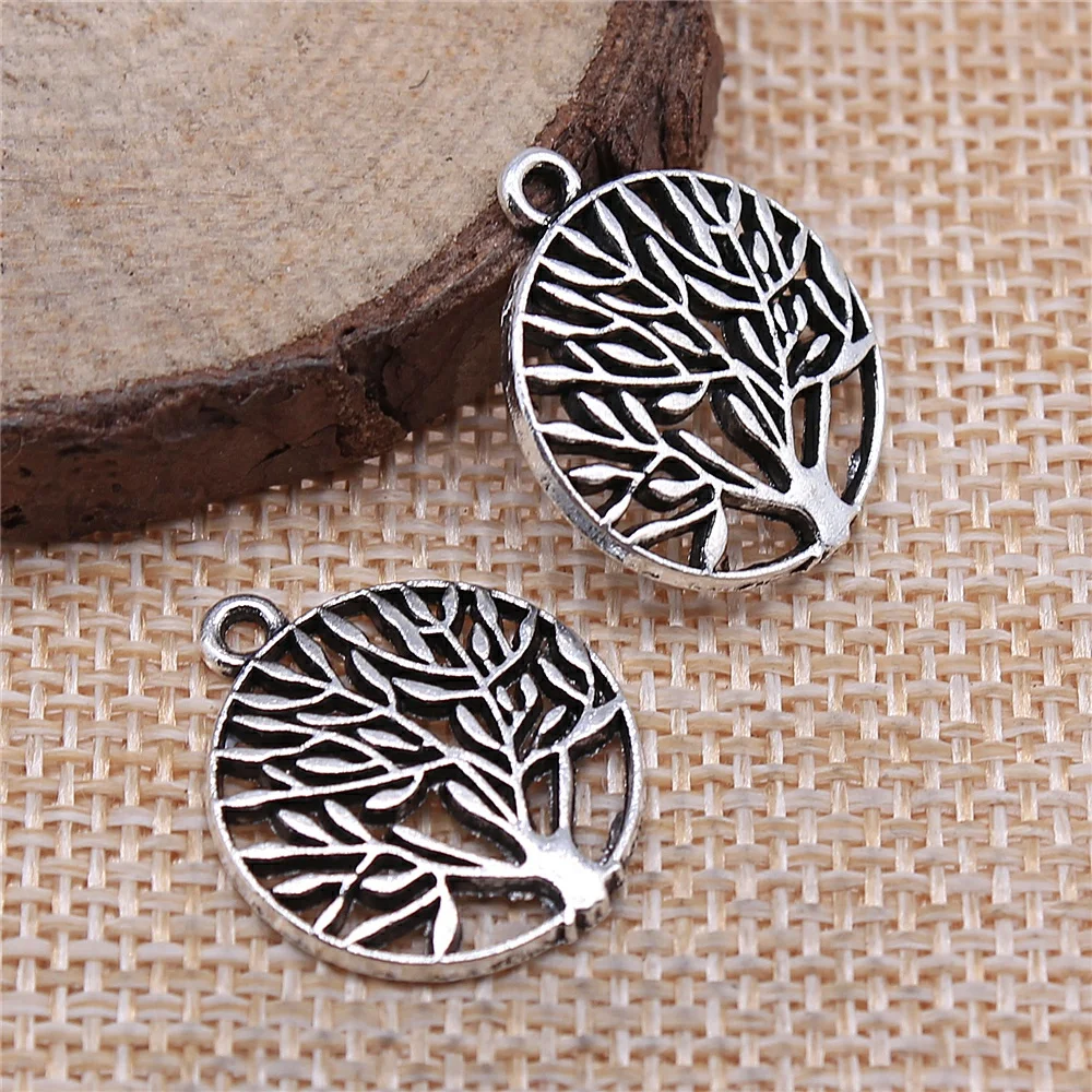 

Wholesale 120pcs/bag 18mm Small Size Round Tree Charm DIY Antique Silver Color Antique Bronze Color For Jewelry Making