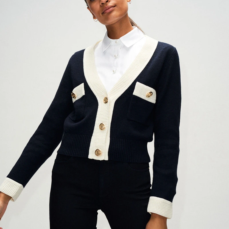 

Runway Patchwork Crohect Knitted Cardigan Sweater Women Top Autumn Winter Lady Coat Long Sleeve Female Buttons Outwear V-Neck