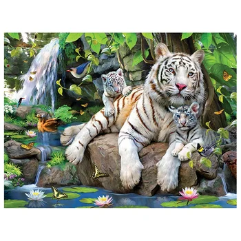 

Diy 5D Diamond Painting Embroidery Rhinestones Round Full Decor Home Tiger Family Near Riverside