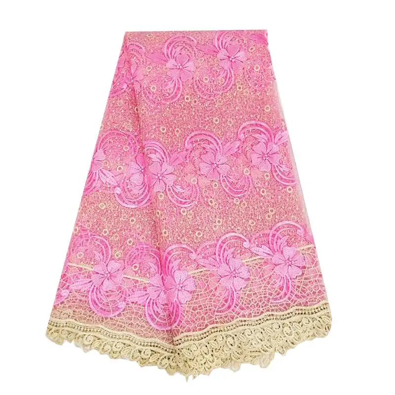 

African Lace Fabric 2019 High Quality Beaded Lace Fabric For Wedding Dress French Embroidery Fabric with Beads Stones