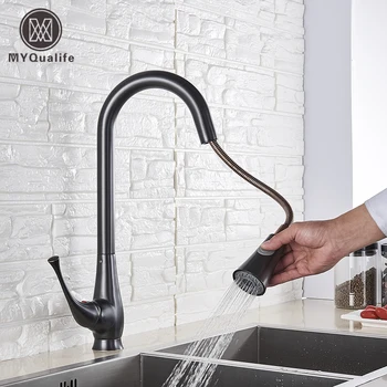 

Kitchen Faucets Single Handle Pull Out Rotatable 360 Degree Kitchen Sink Faucets Deck Mounted Hot and Cold Water Taps