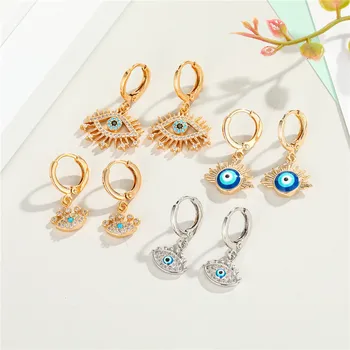 

1Pair Turkish Rhinestone Evil Eye Small Hoop Earrings For Women Vintage Personality Crystal Eye Circle Stud Earrings Jewelry