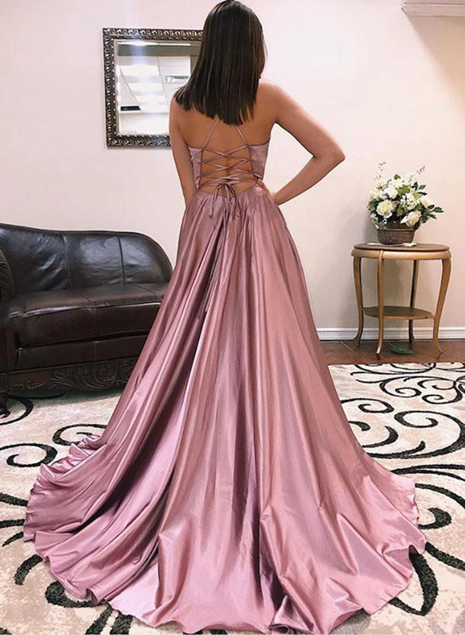 Vestidos de fiesta de noche платье для выпускного вечера длинное платье трапециевидной формы на тонких бретелях с открытой спиной атласное вечернее платье со шлейфом CP247