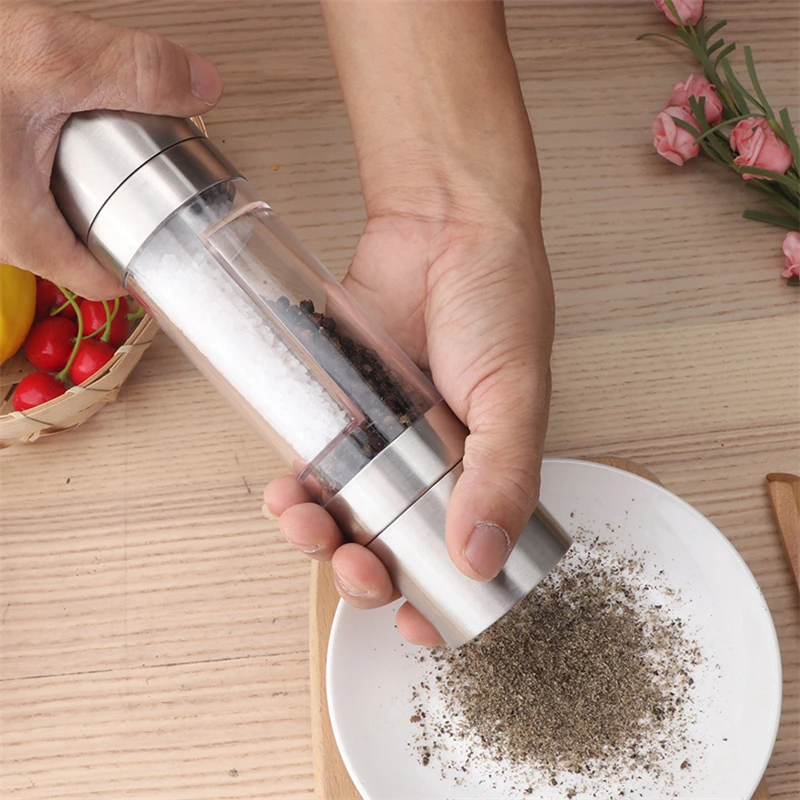 Deluxe Salt & Pepper Grinder With Stand Peppermill - Dual Spice Mill Set  With Adjustable Coarseness Stainless Steel Seasoning Dispenser Easy Refill