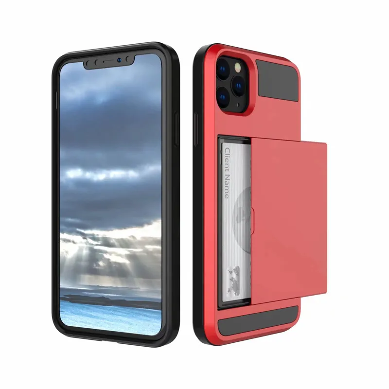 Противоударный чехол для iphone 11 Pro Max Hybrid Slide Armor Cover для iphone 6 6s 7 8 plus X XS XR Слоты Кошелек держатель для карт Coque - Цвет: red