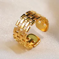 Multi-layer Geometric Brick-shaped Hollow Open Ring Gold Color Wide Punk Style Fashion Adjustable Ring Women Jewelry 1