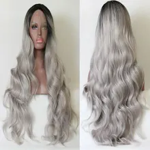 Bombshell темные корни Омбре серебристо-серый Свободная Волна синтетический 13*3 парик фронта шнурка Glueless термостойкие волокна волос для женщин парик