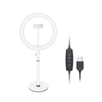 

10 Inch LED Ring Light 5V 8W 3800-6800K Photography Dimmable Selfie Ring Light Video Live Makeup Ring Lamp+Phone Holder USB Plug