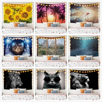 

Cassisy Animals Lion Cat Landscape Sunflowers Fashion Tapestry Wall Hangings Celestial Beach Towel Carpets Room Decor Polyester