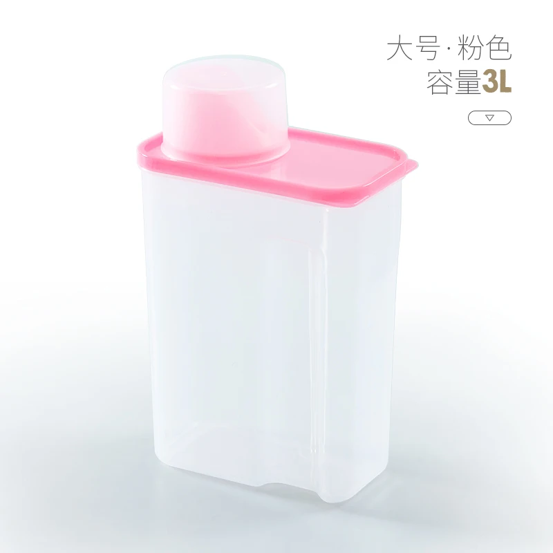 3L- Pink Креативная коробка для хранения стирального порошка для бытовой пластиковой прозрачной покрытой стиральной порошка баки-контейнеры для хранения mx3021449 - Цвет: 3L- Pink