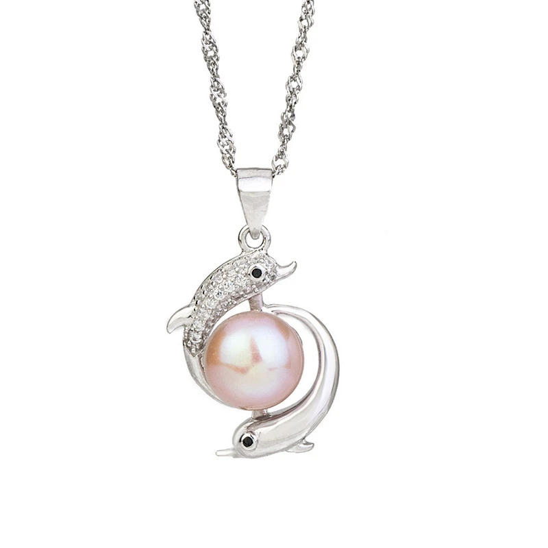 

Elegant S925 Pendant Necklace for Women Dolphin Design Stering Silver Pearl Mount Pendant Bases Semi Mount for DIY Birthday Gift