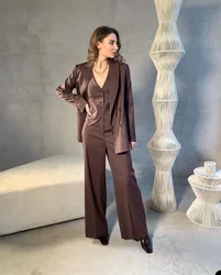Костюм женский Marrom Mulheres Ternos 3 Peças (Colete + Blazer + Calça) Custom Made Vintage Escritório Solto Jaqueta Blazer Desgaste Do Partido do baile de Finalistas