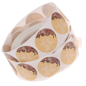 

500Pcs/roll Brown Kraft Floral Thank You Stickers For Seal Labes Handmade Sticker Scrapbooking Cute Stationery Sticker