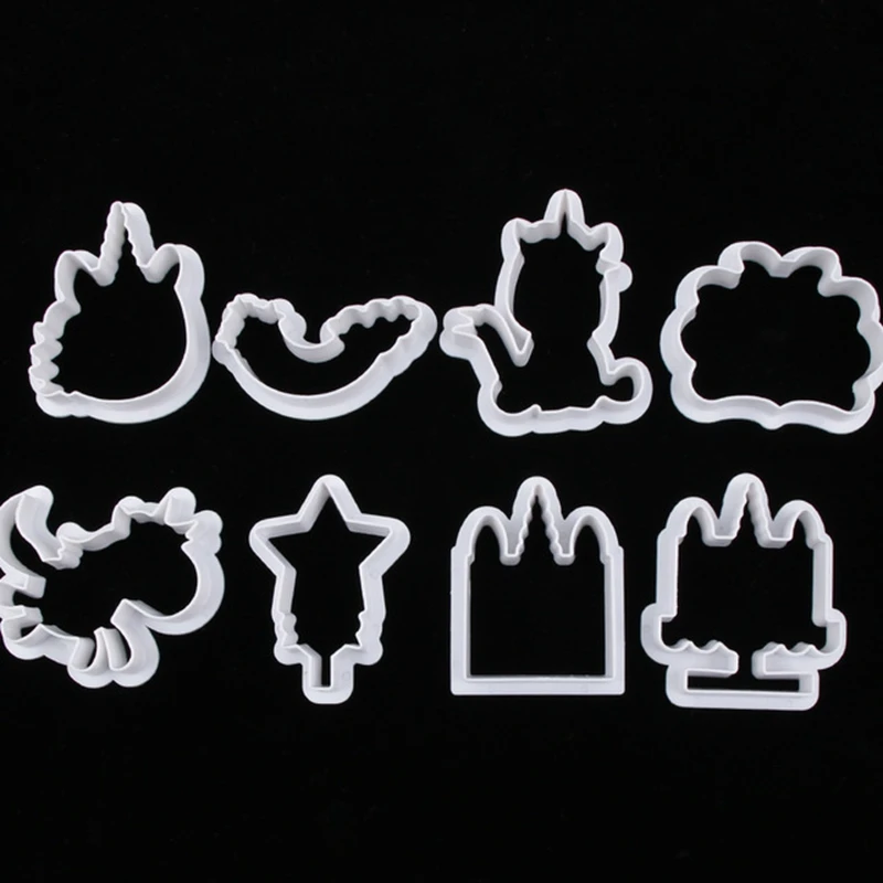 New 8Pcs/Set DIY Cute Cartoon Unicorn Horse Shape Fondant Cake Cookie Cutter Mold Biscuit Decorating Moulds Kitchen Baking Tools - Цвет: Style 1