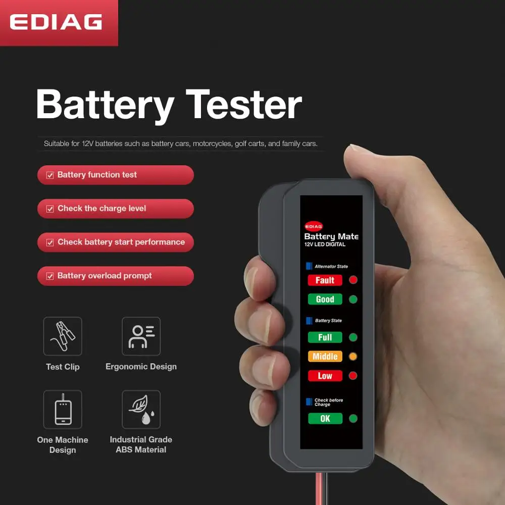 EDIAG Mini 12V ~ 24V тест на автомобильную батарею BM310/BM320/BM410/BM420 Цифровой 6 светодиодный