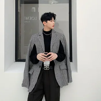 

Men 2 Style Wear Loose Casual Thick Plaid Suit Coat Shawl Male Vintage Streetwear Fashion Blazer Jacket Outerwear