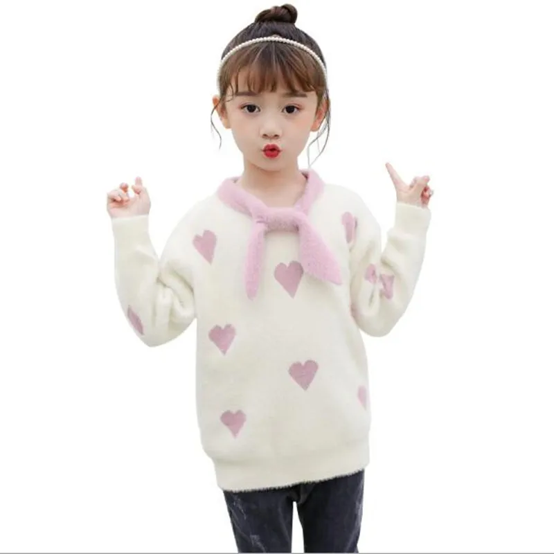 Girls Sweaters Winter Wear Warm Long Sleeve Imitation Mink Clothes Children's School Regular Christmas Cute Sweater | Детская одежда