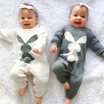 

0-24M Newborn Kdi Baby Boy Girl Clotehs Cute Bunny Knitted Wool Romper Elegant Sweet Jumpsuit Lovely Winter Warm Body Outfit