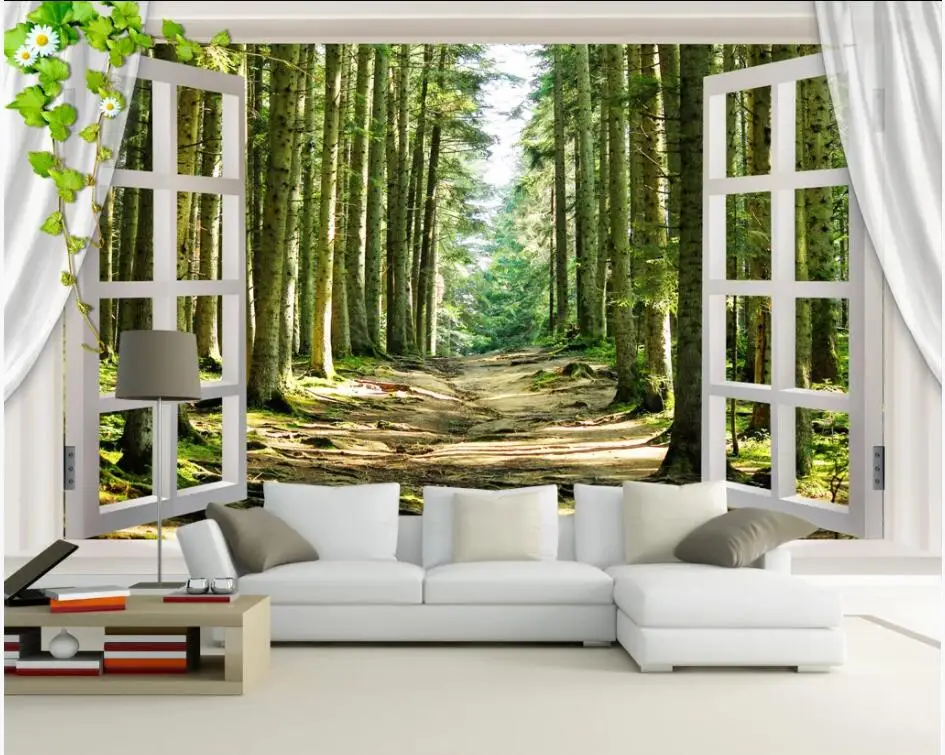 

WDBH Custom mural 3d wallpaper Forest trees outside the window tv background 3d wall murals wallpaper for living room walls 3 d