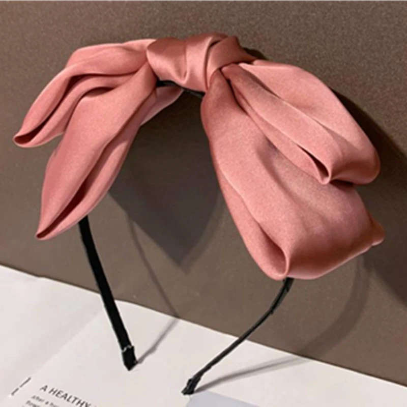 ladies headbands for short hair Solid Satin Bowknot Hairband Women Big Bow Headband Teen Girls Hairband Bow Knotted Center Women Hair Accessories Head Band hairclips