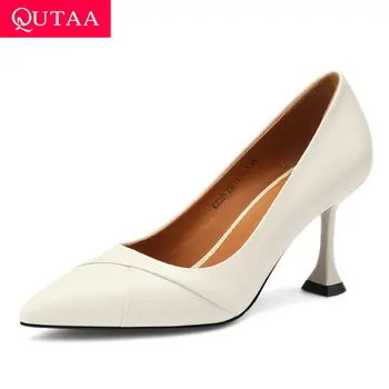 

QUTAA 2020 Quality Cow Leather All Match Stilettos Fashion Thin High Heel Women Shoes Pointed Toe Elegant Ladies Pumps Size34-39
