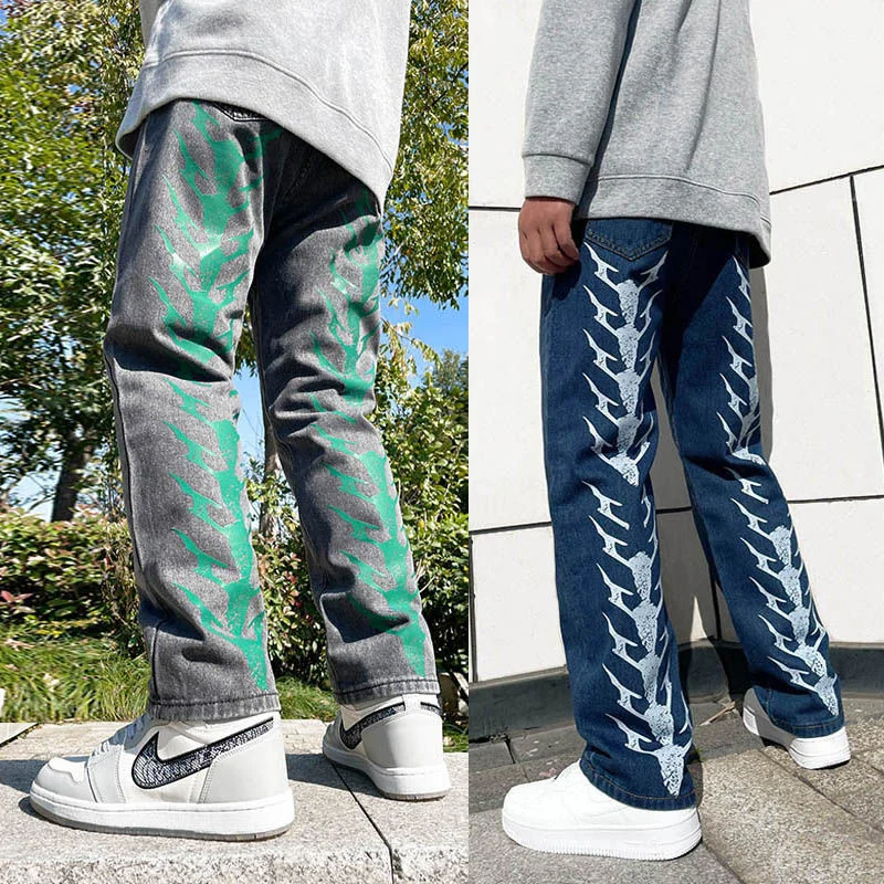 

2021 Men's Loose Thickened Plush Casual Pants Classic Cargo Pocket Printing Jeans Biker Denim Keep Warm Trousers Plus Size S-3XL