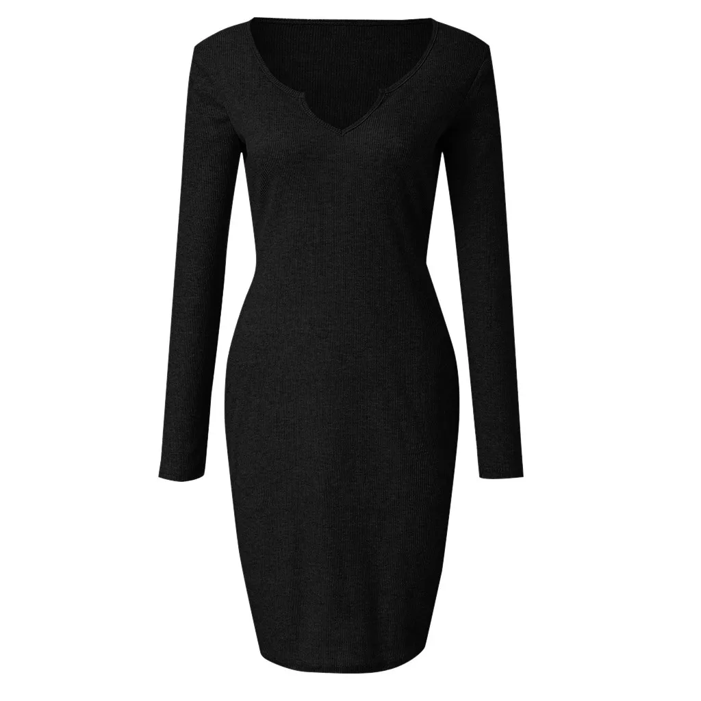 Женское платье Vestido с длинным рукавом тонкое облегающее платье туника с v-образным вырезом Повседневное платье карандаш Новое поступление размера плюс S-2xl# J30