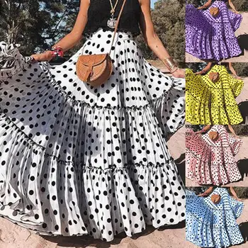 

Summer Women Plus Size Polka Dot High Waist Ruffled A Line Swing Maxi Skirt юбочка сексуальная dropshipping