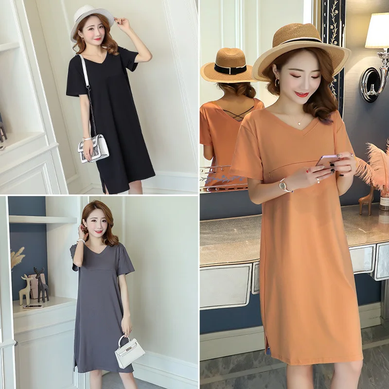

Maternity Clothes Women's 2019 Summer Nursing Dress-Style WOMEN'S Dress Loose Cotton Nursing Feeding Mid-length Dress
