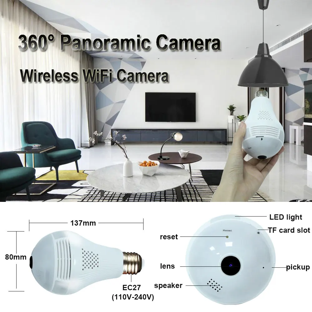  INQMEGA 360 Degree LED Light 960P Wireless Panoramic Home Security Security WiFi CCTV Fisheye Bulb  - 4.00026E+12