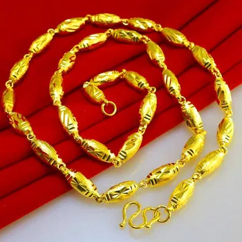 

LUXURY 14K GOLD NECKLACE FOR MEN WEDDING ENGAGEMENT JEWELRY ARTIFICIAL YELLOW GOLD SOLID OLIVE BALL NECKLACE LASTING NO FADING