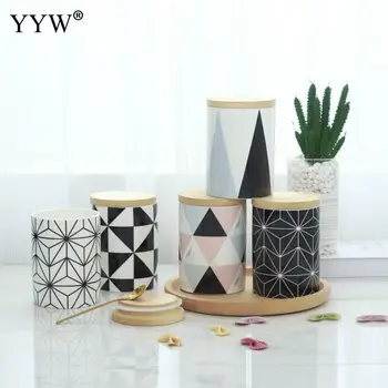 

Nordic Style Storage Jars For Spices Seal Slimes Storage Jar Bottle With Wood Lid Ceramic Organizer Coffee Sugar Tea Container