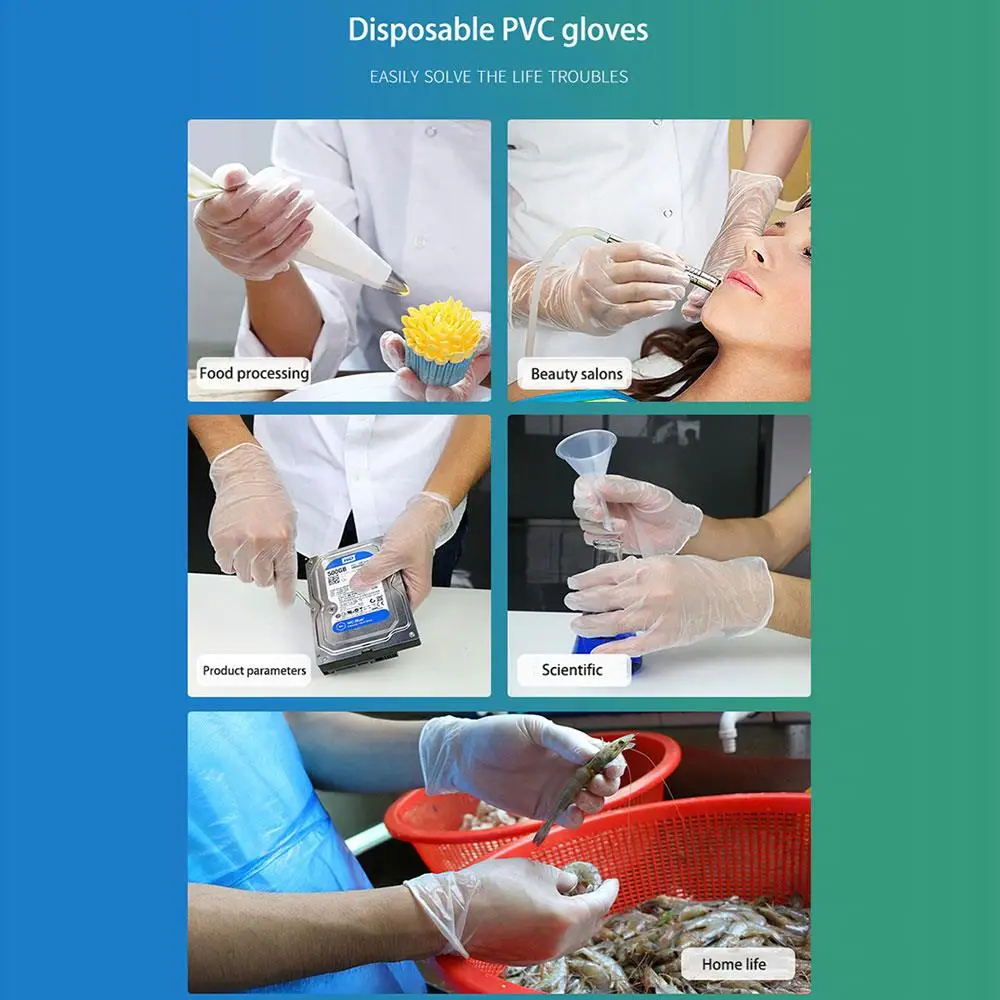 

Protective Gloves Gloves Anti Resistant Gloves Safety Universal Generic 100PCS Soft PVC Transparent Disposable Clean Handguard