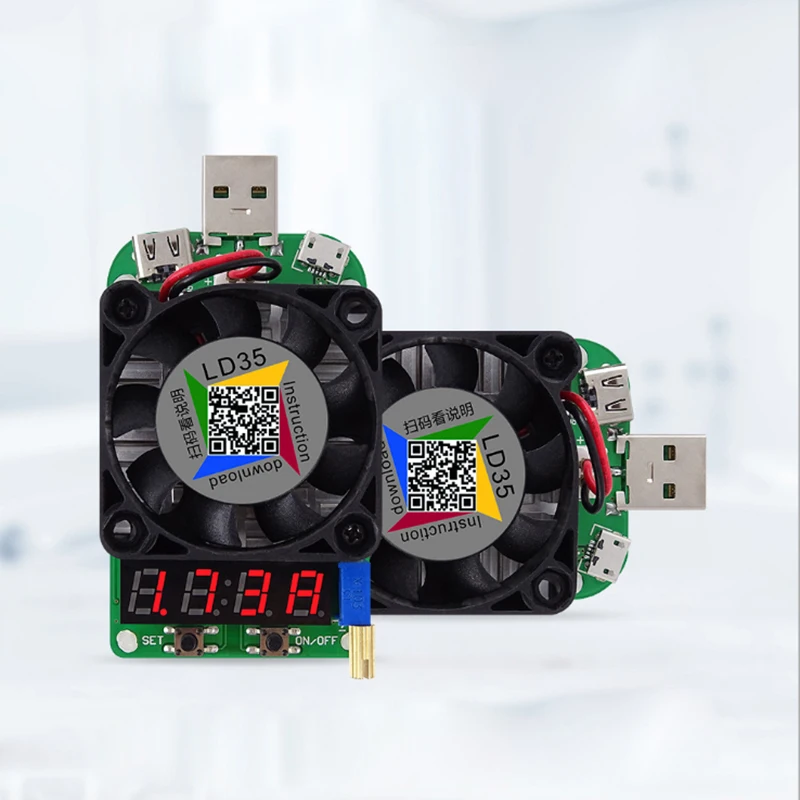 LED 디스플레이 팬 조절 가능 전류 전압 35W, LD35 USB 인터페이스, 전자 부하 저항기, 배터리 방전 테스트
