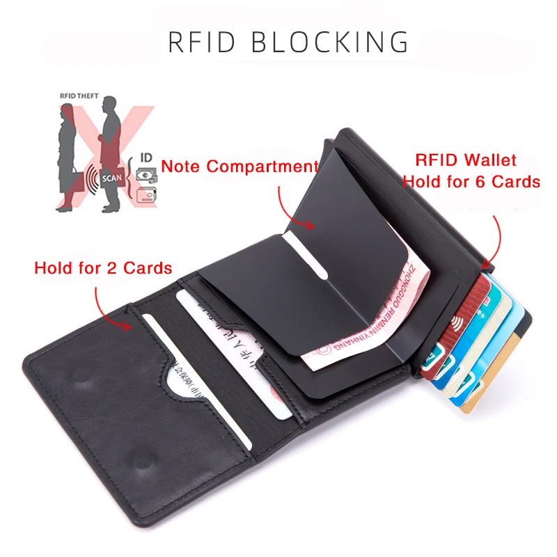 Name Carbon Fiber Card Holder Men Leather Zipper Wallet Aluminum Box Smart Wallet Anti-theft RFID CardHolder