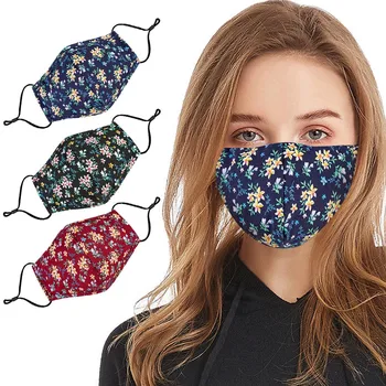 

1pc Breathable Face Mask With Filters Cotton Floral Prints face scraf mask Washable Masks Dust-proof Adjustable Mouth Cover Mask