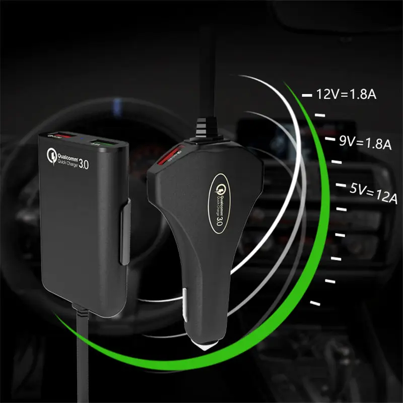 20 шт 4 USB Автомобильное зарядное устройство для iPhone Быстрая зарядка 3,0 Автомобильное портативное зарядное устройство молоток Передняя Задняя QC3.0 Быстрая Зарядка телефона автомобильное зарядное устройство