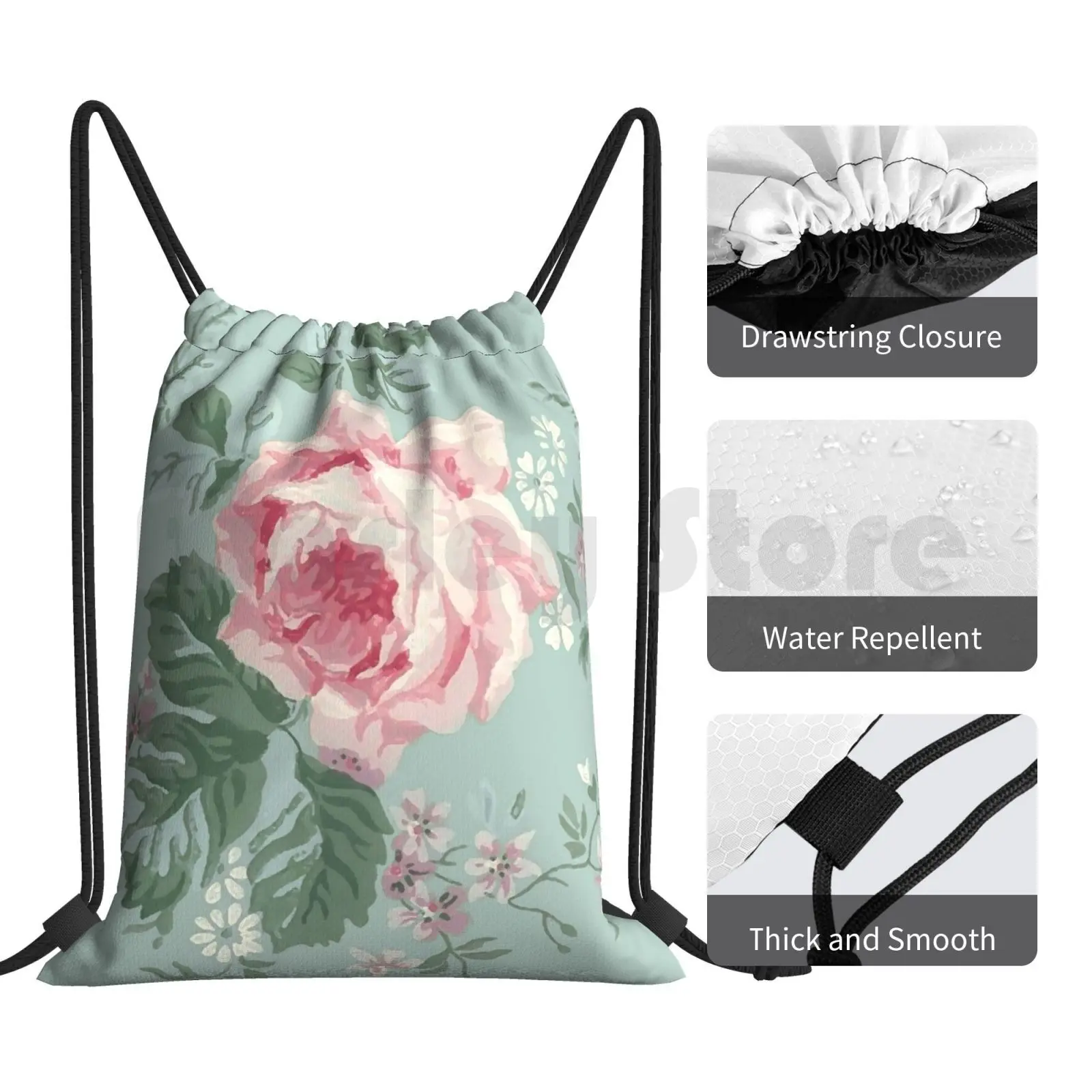 French Vintage Roses Drawstring Gym Bag, Floral Design