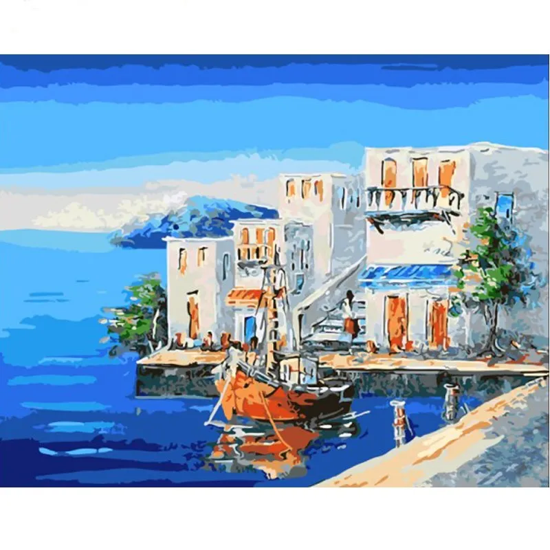 

Paint By Number Landscape With Frame Seaside House For Painting On Canvas Oil Picture By Number HandPainted Drawing DIY Kits Art