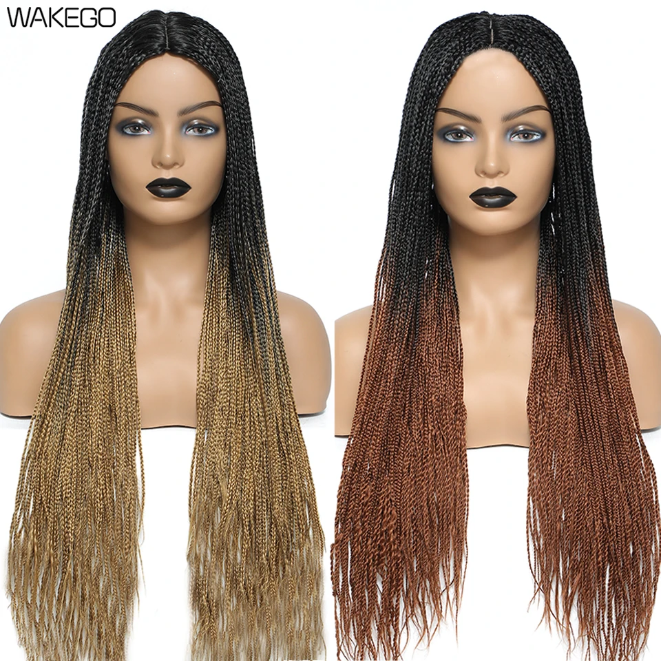 Braided Wigs Wakego for Black Women 26" Long Braids Fake Scalp Synthetic Heat Resistant Fiber Micro Braid Wig Daily Use synthetic hair wigs