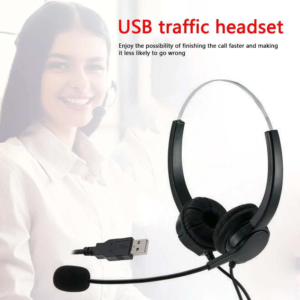 Call Center Headset USB Wired Offical Telephone Headphone with Microphone Over the Head Noise Cancelling with Microphone for PC