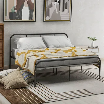 

Nordic Modern Bed Frame Living Room Simple Bed Frame For Adults Iron Bed Frame black minimalists single bed 200x90cm
