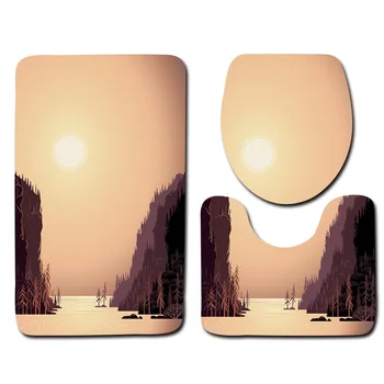 

Forest Toilet 3-Piece Floor Mat Set Bathroom 3-Piece Set Floor Home Anti Slip Liner Foam Durable Cover Shower Carpets Bathroom